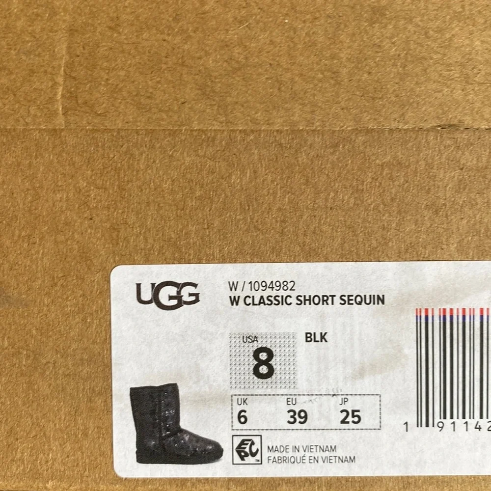 🍁 UGG 🍁 CLASSIC SHORT SEQUIN BLACK BOOTS - Picture 15 of 15